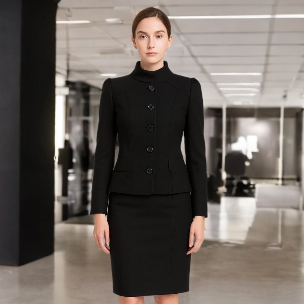Diane von Furstenberg Black Skirt Suit Set Tailored Career Blazer Size 8
